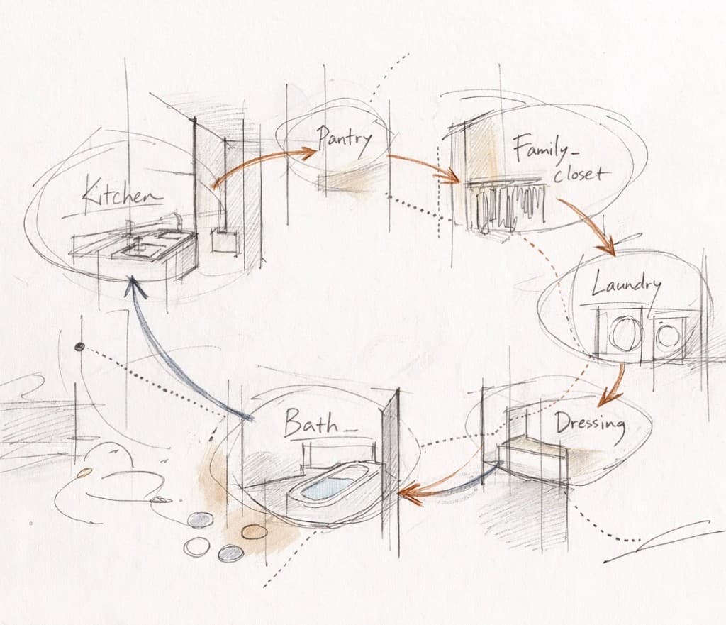 回遊動線を確保した機能的なリビングダイニング
